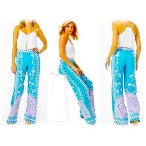 NWT LILLY PULITZER XS BAL HARBOUR TURQUOISE TEAL PALAZZO PANTS